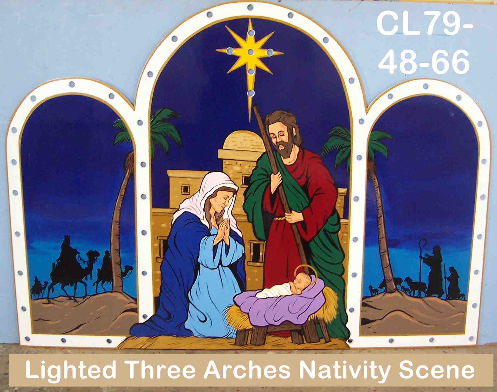 CL79Lighted Three Arches Nativity Scene